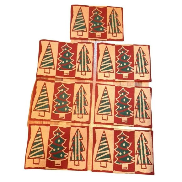 Set of 7 Vintage Homespun Design Christmas Tree Placemats
